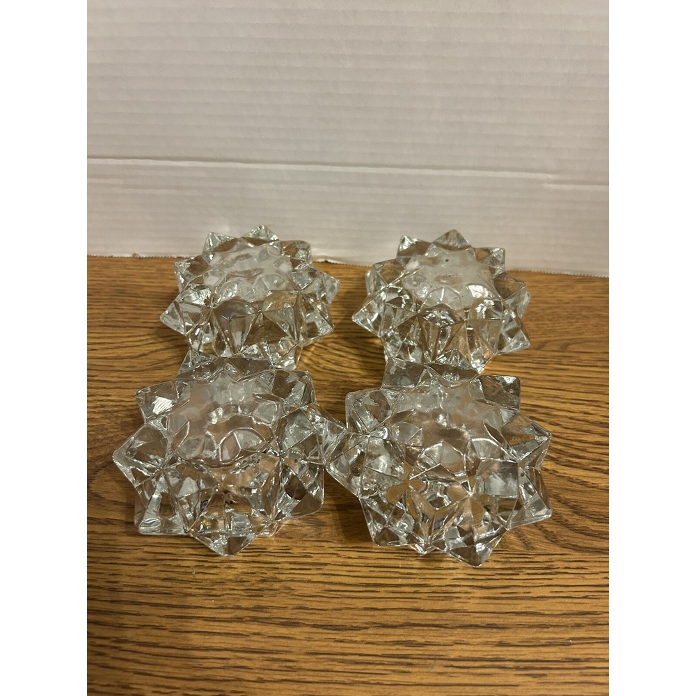 Pressed Glass 4" Diameter Candle Holder Undranded Holds 2" Candle- Thick Glass